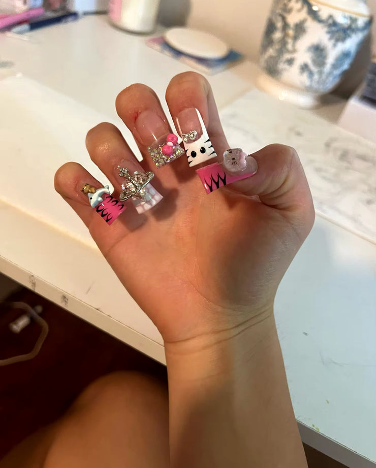 3D Hello Kitty False French Nails